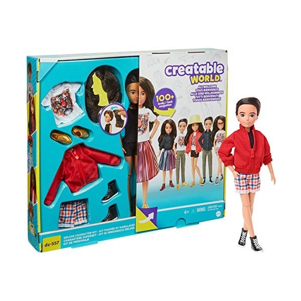 Creatable World Kit Complet, poupée personnalisable aux cheveux bruns avec vêtements et accessoires, jouet pour enfant à part