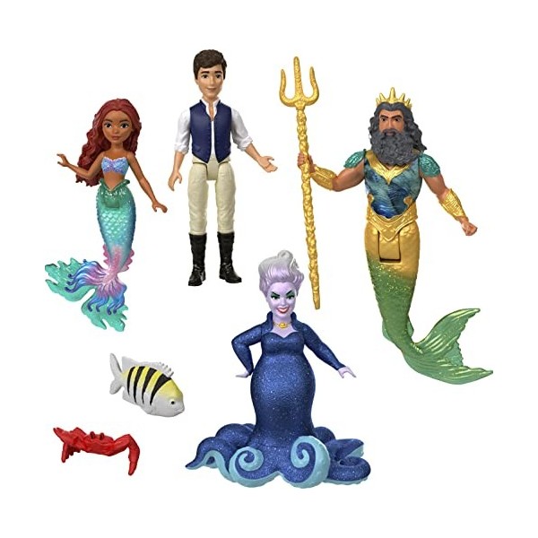 Disney La Petite Sirène Coffret Les Aventures D’Ariel À Collectionner Avec 4 Mini-Poupées Ursula, Prince Éric, Roi Triton Et 