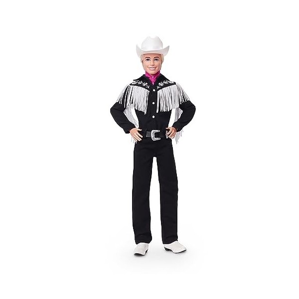 Barbie Le Film Poupée Mannequin Articulée Ken® En Tenue Noire À Franges Blanches, Chapeau Et Bottes De Cowboy Et Bandana Rose