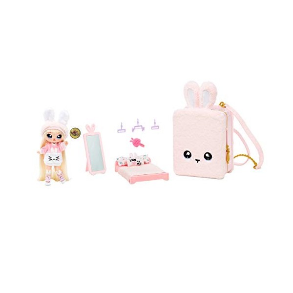 Na Na Na Surprise 3-en-1 Sac à dos avec Chambre à Coucher Ensemble Lapin Rose en Edition Limitée Poupée Aubrey Heart