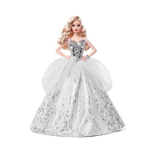 Barbie Signature poupée de collection Joyeux Noël en robe argentée, édition 2021, jouet collector, GXL21