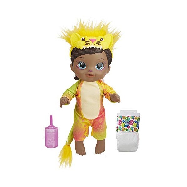 Baby Alive, poupée Félins arc-en-ciel, lion, boit et fait pipi, cheveux noirs, enfants, dès 3 ans exclusivité Amazon 