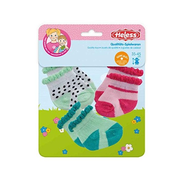 Heless 173-Lot de 3 Paires de Chaussettes pour poupées dans Les Couleurs 35-45, 173, Blanc/Noir à Pois, Menthe ou Rose, Taill