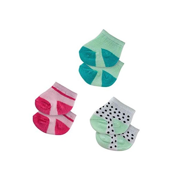 Heless 173-Lot de 3 Paires de Chaussettes pour poupées dans Les Couleurs 35-45, 173, Blanc/Noir à Pois, Menthe ou Rose, Taill