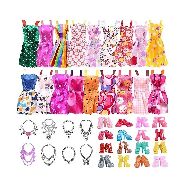 Vêtements de poupée pour poupées Barbie, 28 accessoires de poupée avec 12 robes + 10 chaussures + 6 colliers au hasard pour f