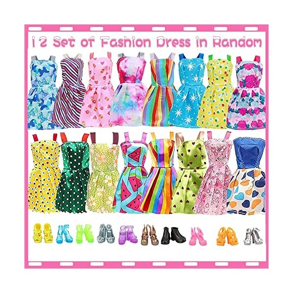 Vêtements de poupée pour poupées Barbie, 28 accessoires de poupée avec 12 robes + 10 chaussures + 6 colliers au hasard pour f