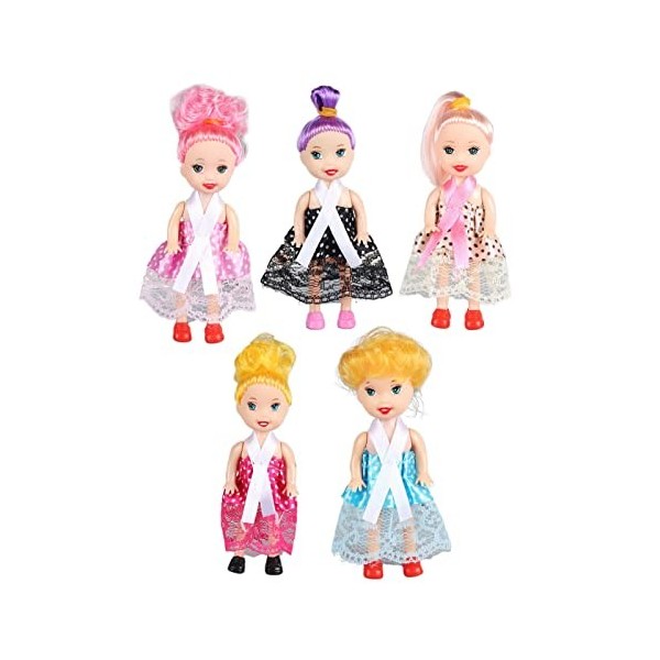 HEPBAK Poupée Mini Fille - 5 pièces Mignonnes Petites poupées - Jouet de poupée de 4,33 Pouces avec Cheveux et Robes à la Mod