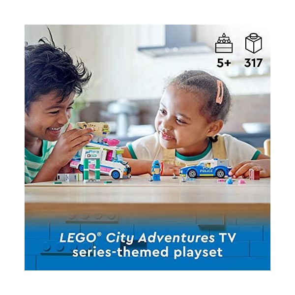 LEGO City Ice Cream Truck Police Chase 60314 Building Kit for Kids Aged 5+, Featuring 2 City TV Characters 317 Pieces 