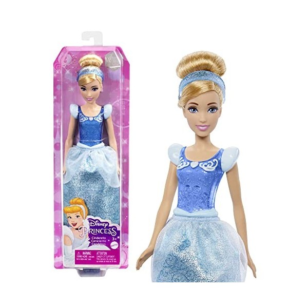 Disney Princesses Disney Poupée Cendrillon articulée avec tenue scintillante et accessoires dont chaussures et diadème, Jouet
