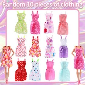 JKDHJK 32 vêtements de poupée Barbie, 10 Habits 10 Paires Chaussures 6 Colliers 6 Couronnes Style Aléatoire Vêtements Barbie 