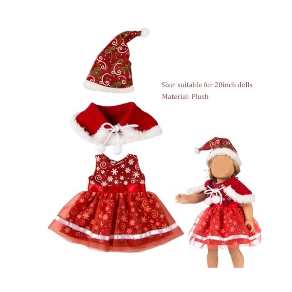 Neroyaner Baby Doll Vêtements pour 20 Pouces de poupée Accessoire Toys Dolls 3pcs / Set Baby Doll Tenues Red Flower Print Bab