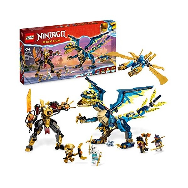 LEGO 71796 Ninjago Le Dragon Élémentaire Contre Le Robot de l’Impératrice, Grand Jouet de Construction avec Figurines et 6 Mi