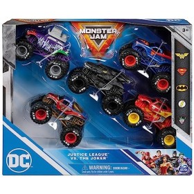 Monster Jam Justice League - Pack DE 5 VEHICULES Die-CAST 1:64 DC Comics - 5 Véhicules Authentiques Monster Trucks Officiels 
