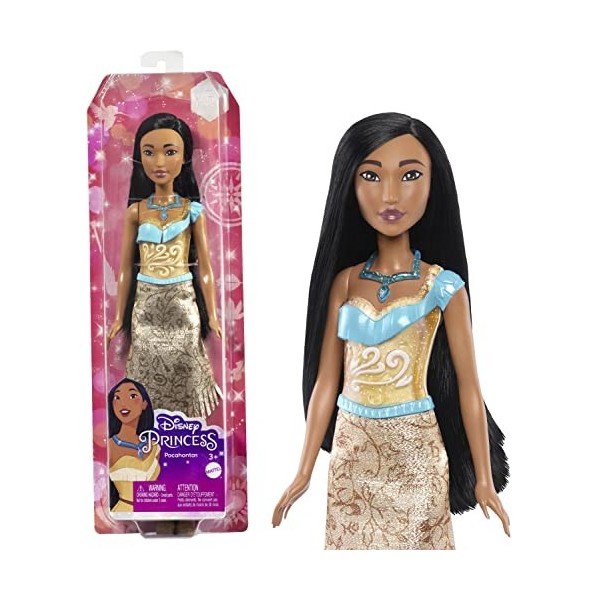 Disney Princesses Disney Poupée Pocahontas articulée avec tenue scintillante et accessoires dont chaussures et collier, Jouet