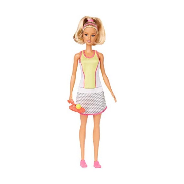 Barbie Métiers poupée Joueuse de tennis avec tenue chic, raquette et balle, jouet pour enfant, GJL65
