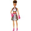 Barbie Métiers poupée Boxeuse brune, portant une brassière, un short métallisé et des gants de boxe roses, jouet pour enfant,