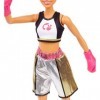 Barbie Métiers poupée Boxeuse brune, portant une brassière, un short métallisé et des gants de boxe roses, jouet pour enfant,