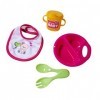 New Born Set de 5 Accessoires pour poupée de 30 à 43 cm, Assiette, cuillère, Fourchette, Bavoir et gobelet dapprentissage à 