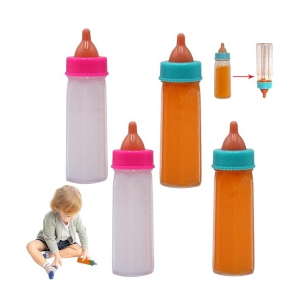 LHYTDBFP Ensemble de Bouteilles de poupée 4pcs, poupée bébé disparaissant des Bouteilles Magiques - 3,7x1.1 Pouces de Lait et