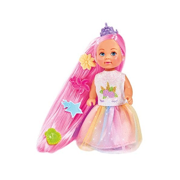 Simba 105733505 Evi Love Poupée Princesse Arc-en-Ciel avec Cheveux Longs, 4 Pinces à Cheveux et Brosse 12 cm pour Les Enfants