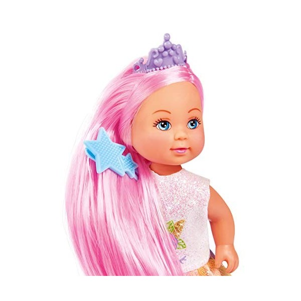 Simba 105733505 Evi Love Poupée Princesse Arc-en-Ciel avec Cheveux Longs, 4 Pinces à Cheveux et Brosse 12 cm pour Les Enfants