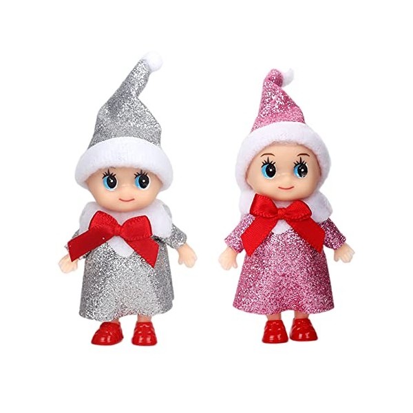 Lot de 2 mini poupées elfes de Noël sur létagère - Petite poupée delfe de Noël pour filles et garçons - Jouet minuscule pou