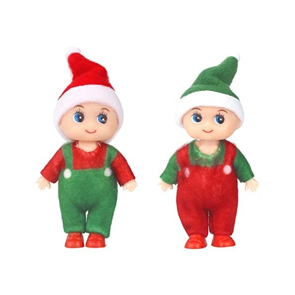 Lot de 2 mini poupées elfes de Noël sur létagère - Petite poupée delfe de Noël pour filles et garçons - Jouet minuscule pou