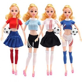 Uteruik Poupée fille 12 articulations de 29 cm avec t-shirt, jupe, legging - Costume de football - Cadeau danniversaire C 
