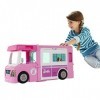 Barbie - Camping-Car de Rêve 3-en-1 - Véhicule avec Piscine, Pick-up 4 Places et Bateau - Transformable - 50 Accessoires - 90
