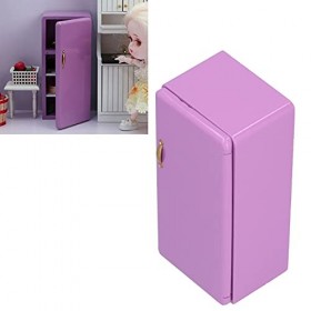 Réfrigérateur de maison de poupée, réfrigérateur de maison de poupée en bois violet décoratif simple et élégant portable comp