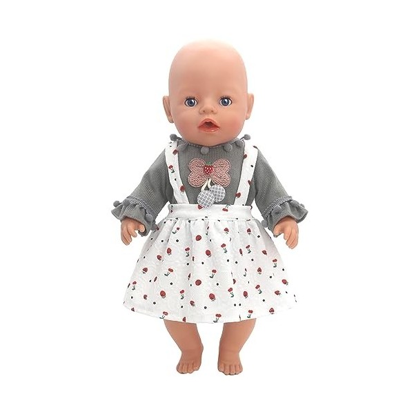 ZWOOS Vêtements de Poupée 35-43 cm, Robe avec Imprimé Fraise Compatible avec Baby Born, Baby Annabell, Nenuco et Plus, Cadeau