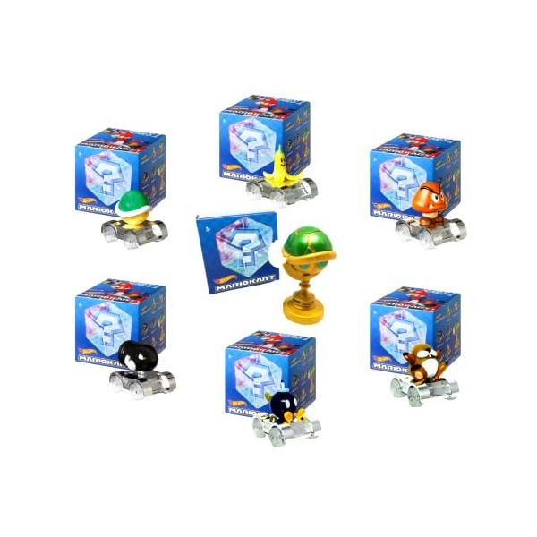 Hot Wheels Mario Kart Blind Boxes Series 1 Indentified All Lot de 7 – Trophée rare Shell Greenshell, Banane, Bullet Bill, Bob