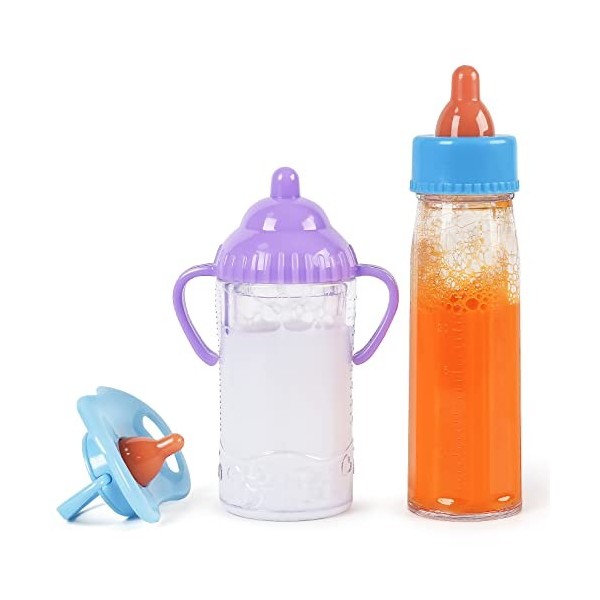 Vollence Biberons Magiques pour Poupées, Lait et Jus de Fruit Disparaissant, Accessoires pour Poupées, Set dalimentation pou