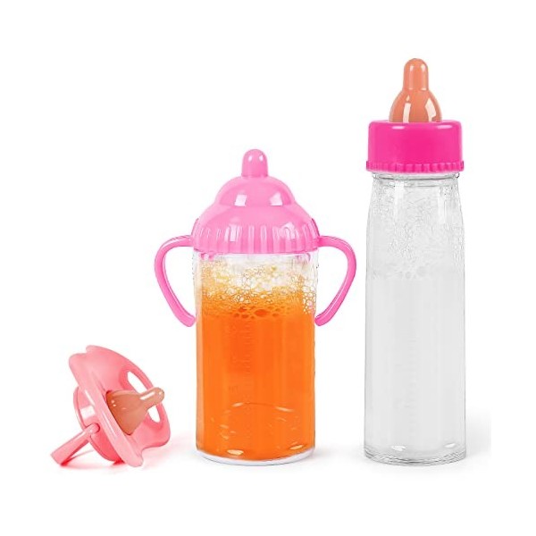 Vollence Biberons Magiques pour Poupées, Lait et Jus de Fruit Disparaissant, Accessoires pour Poupées, Set dalimentation pou