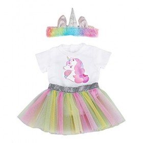 ZWOOS Vêtements de Poupée pour New Born Baby Poupée, Barboteuse Licorne et Jupe et Bandeau pour Poupée 35-45 cm, Lot de 3