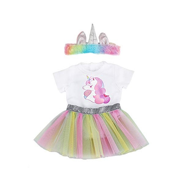 ZWOOS Vêtements de Poupée pour New Born Baby Poupée, Barboteuse Licorne et Jupe et Bandeau pour Poupée 35-45 cm, Lot de 3