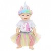 ZWOOS Vêtements de Poupée pour New Born Baby Poupée, Barboteuse Licorne et Jupe et Bandeau pour Poupée 35-45 cm, Lot de 3