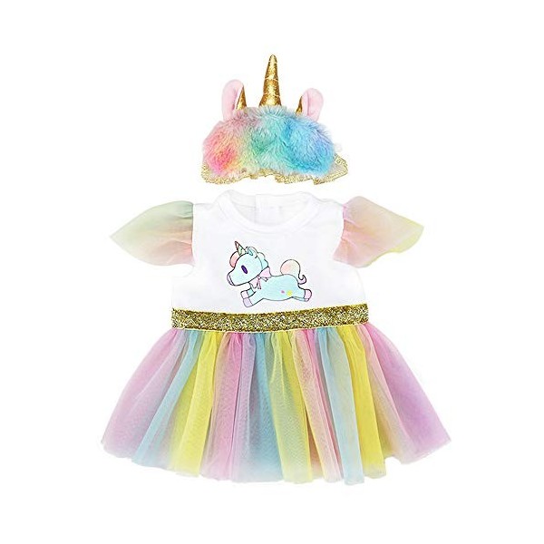 ZWOOS Vêtements de Poupée pour New Born Baby Poupée, Robe Licorne avec Bandeau pour Poupée 35-43 cm