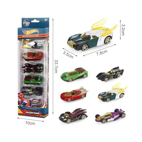 Ksopsdey Super-Héros Mini Véhicules Super-Héros Jouet Voitures Modèle,Voiture de Course Métal Voiture Modèle Jouet Enfant pou