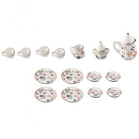 Mohsin 15Pcs Ustensiles de The Miniatures en Porcelaine pour de Poupees - Motifs de Fleurs Colorees