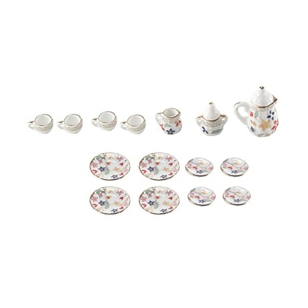 Mohsin 15Pcs Ustensiles de The Miniatures en Porcelaine pour de Poupees - Motifs de Fleurs Colorees