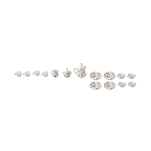 AMIEL 15Pcs Ustensiles de The Miniatures en Porcelaine pour de Poupees - Motifs de Fleurs Colorees