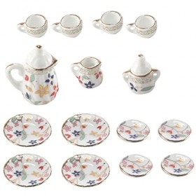 GERALD 15Pcs Ustensiles de The Miniatures en Porcelaine pour de Poupees - Motifs de Fleurs Colorees