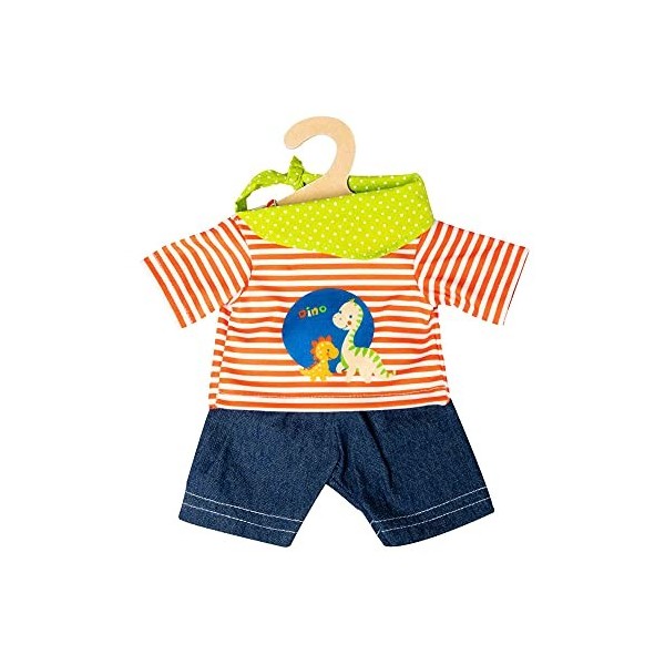 Heless 1116-Ensemble de 3 vêtements pour poupées Dino avec Short en Jean, t-Shirt et Foulard astucieux-Taille 35-45 cm, 10204