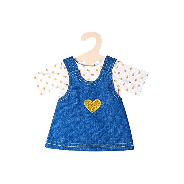 Heless- Heart 2052 – Ensemble de vêtements pour poupées en Or 2 pièces avec Robe à Bretelles en Jean et T-Shirt, Taille 35-45