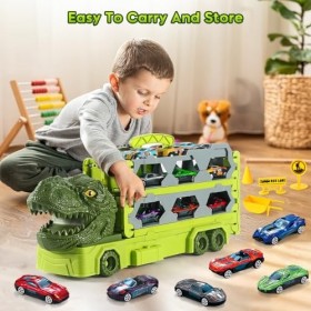 VATOS Jouet de camion dinosaure pour garçons âgés de 3 4 5 6 ans - Circuit de course portable - Jouet de camion avec 6 voitur