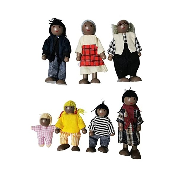 duhe189014 Poupées articulées en Bois comme Jeu Familial Afro-américain, Maison poupée avec Figurines Miniatures avec 7 Membr