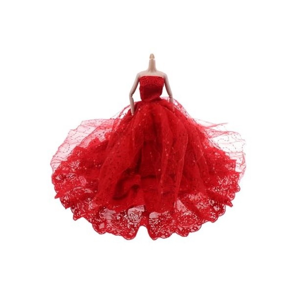 30 cm robe de mariée pour poupée, robe de mariée rouge, robe de mariée à paillettes, jupe en maille multicouche en dentelle