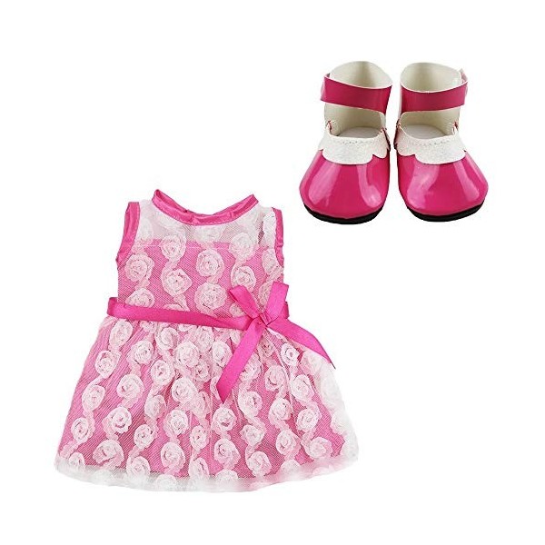 Uteruik Vêtements de poupées pour tenues de poupée américaine 46 cm – Robe en dentelle rose chaussures en cuir accessoire de 