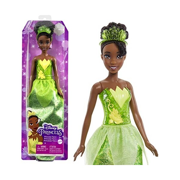 Disney Princesses Disney Poupée Tiana articulée avec tenue scintillante et accessoires dont chaussures et diadème, Jouet Enfa